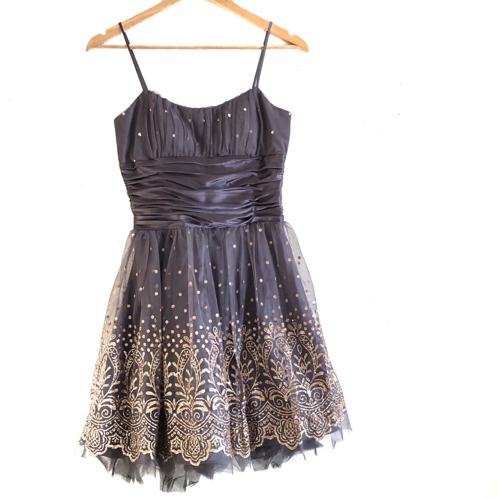 Morgan & Co Gray and Gold Glitter Mini Dress